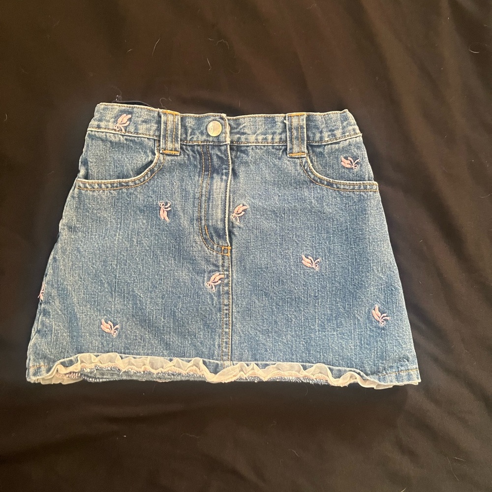 Gymboree Blue Denim Skirt with Pink Embroidery